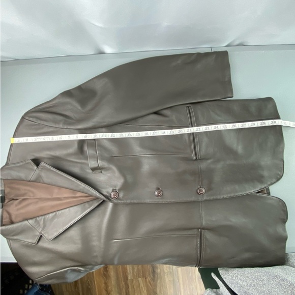 J. Ferrar Leather Double Breasted 3 Button Blazer in Dark Brown, Men's Medium - Picture 14 of 16